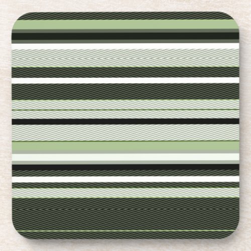 Gray green white stripes beverage coaster