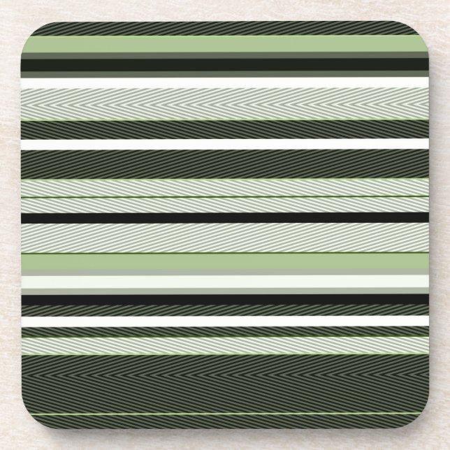 Gray, green, white stripes. beverage coaster (Front)