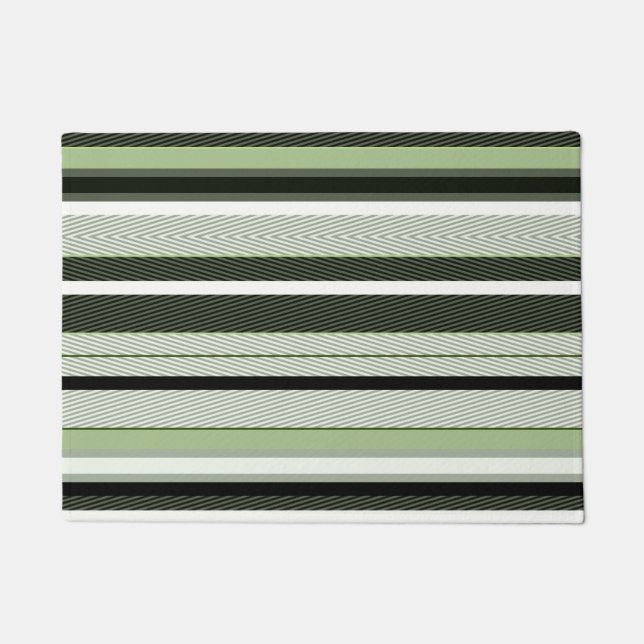 Gray, green, white stripes.  doormat (Front)
