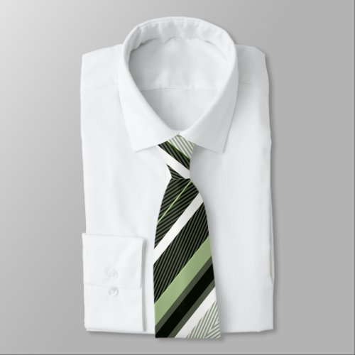 Gray green white stripes  neck tie