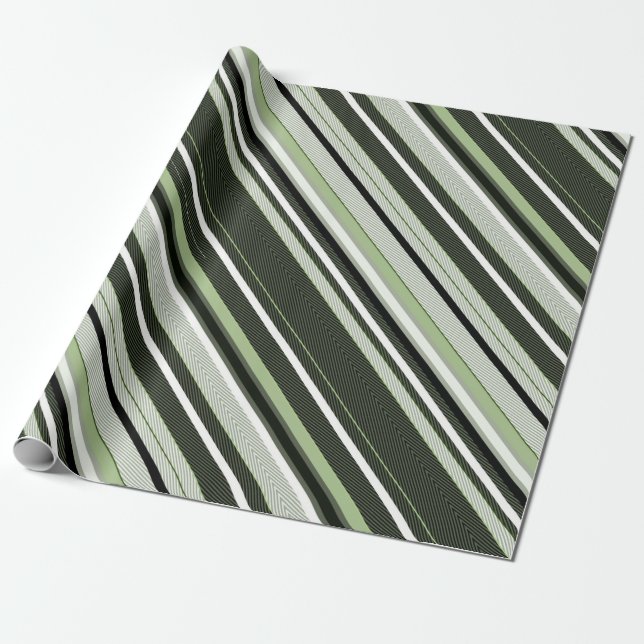 Gray, green, white stripes. wrapping paper (Unrolled)