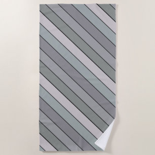 Gray Green With Black Stripes On Watercolor Paper Beach Towel
