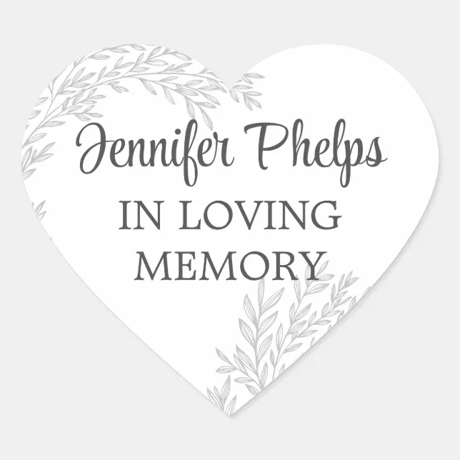 Gray Greenery In Loving Memory Heart-Shaped Heart Sticker | Zazzle