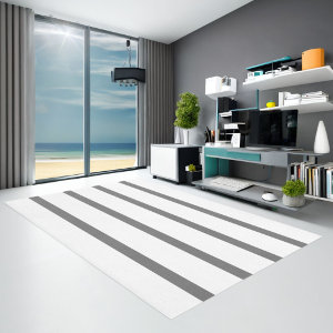 Gray Grey and White Minimal Stripes Office Rug