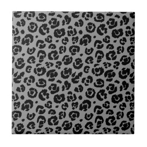Gray Grey Black Leopard Print Ceramic Tile