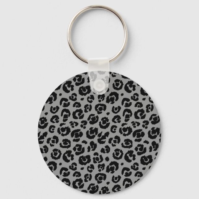 Gray Grey Black Leopard Print Keychain (Front)