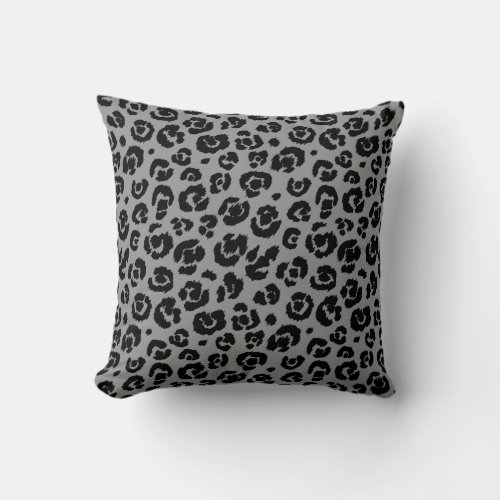 Gray Grey Black Leopard Print Throw Pillow