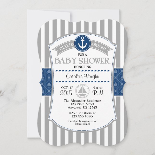 Gray Grey Blue Nautical Baby Shower Invitation (Front)