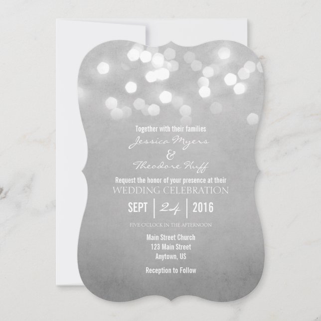 Gray Grey Bokeh Glitter Lights Wedding Invitation (Front)