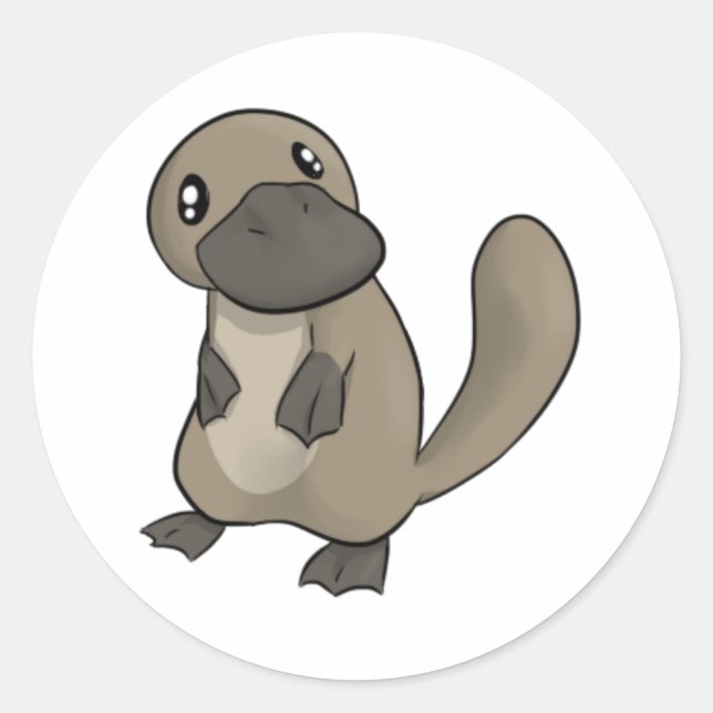 Gray/Grey Cartoon Platypus Classic Round Sticker (Front)