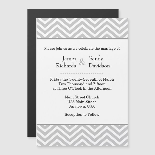 Gray Grey Chevron Magnetic Wedding Invitation (Front/Back)