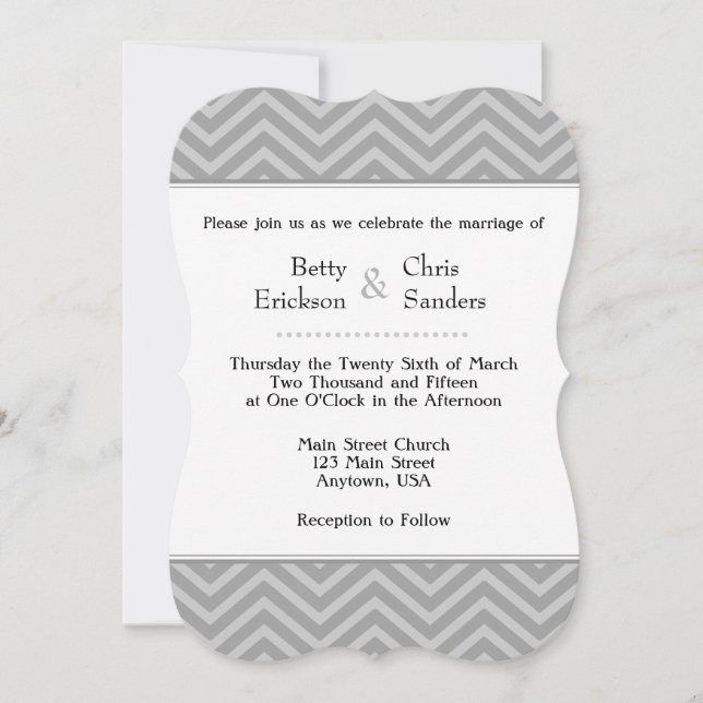 Gray Grey Chevron Wedding Invitations (Front)