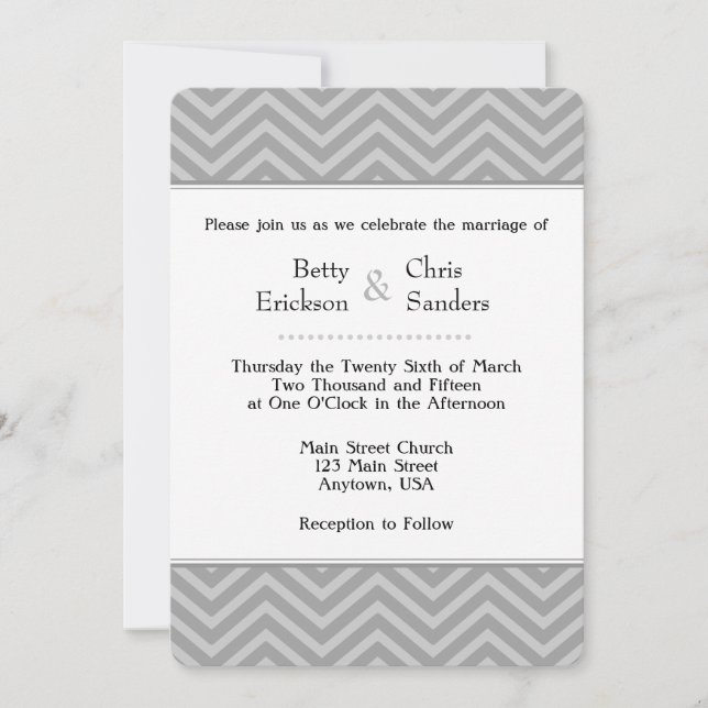 Gray Grey Chevron Wedding Invitations (Front)