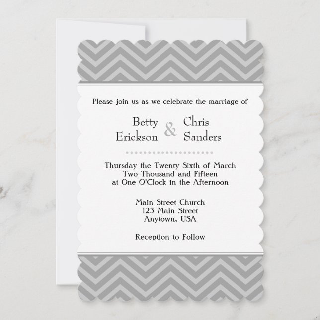 Gray Grey Chevron Wedding Invitations (Front)