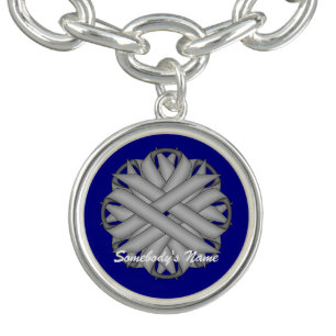 Gray / Grey Flower Ribbon by Kenneth Yoncich Charm Bracelet