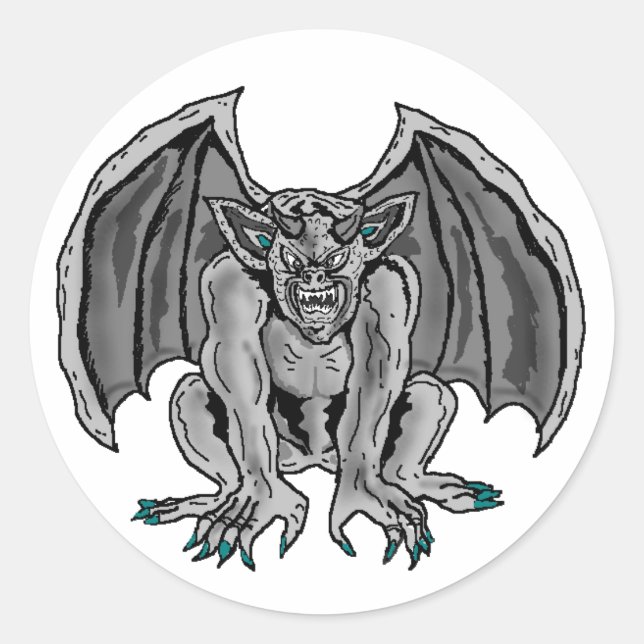 Gray/Grey Gargoyle Classic Round Sticker (Front)