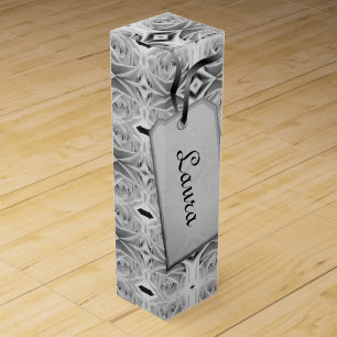 Gray / Grey Geometric Roses design Wine Gift Box