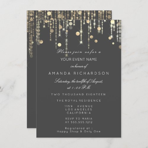 Gray Grey Gold Drips Birthday Bridal Shower Invitation