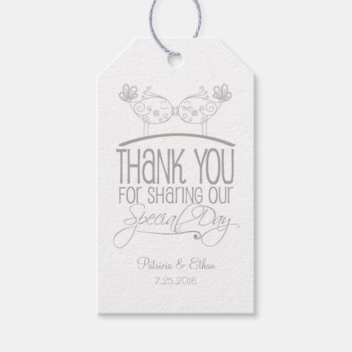 Gray Grey Kissing Birds Wedding Thank You Tags