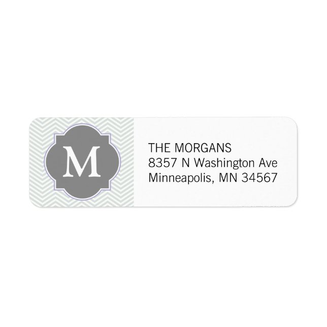 Gray & Grey Modern Chevron Custom Monogram Label (Front)