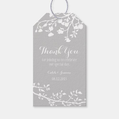 Gray Grey Modern Flower Wedding Thank You Tags