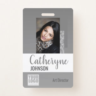 Gray Grey Ombre Logo Barcode ID Photo Template Badge