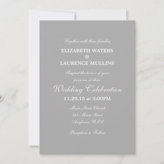 Gray Grey Plain Simple Wedding Invitation (Front)