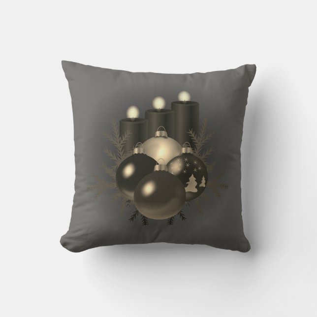 Gray Grey reversible Christmas Throw Pillow (Front)