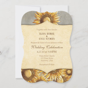 Gray Grey Rustic Sunflower Wedding Invitation
