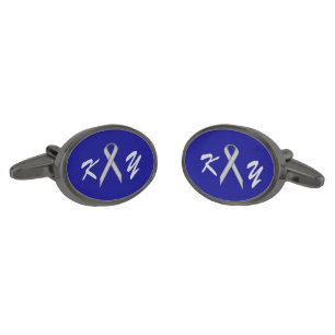 Gray / Grey Standard Ribbon by Kenneth Yoncich Gunmetal Finish Cufflinks