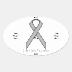 Gray / Grey Standard Ribbon by Kenneth Yoncich Oval Sticker