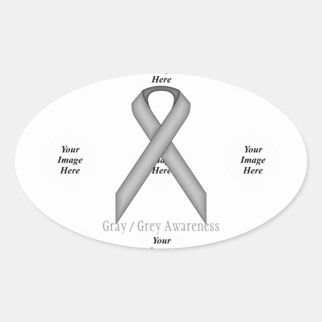 Gray / Grey Standard Ribbon by Kenneth Yoncich Oval Sticker (Front)