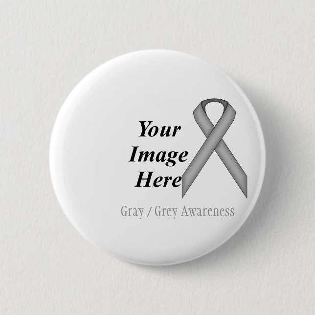 Gray / Grey Standard Ribbon by Kenneth Yoncich Pinback Button (Front)