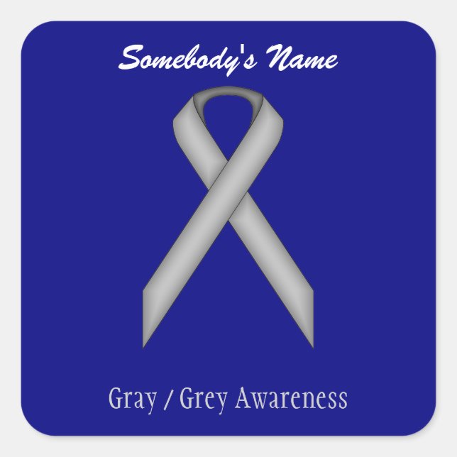 Gray / Grey Standard Ribbon Square Sticker (Front)
