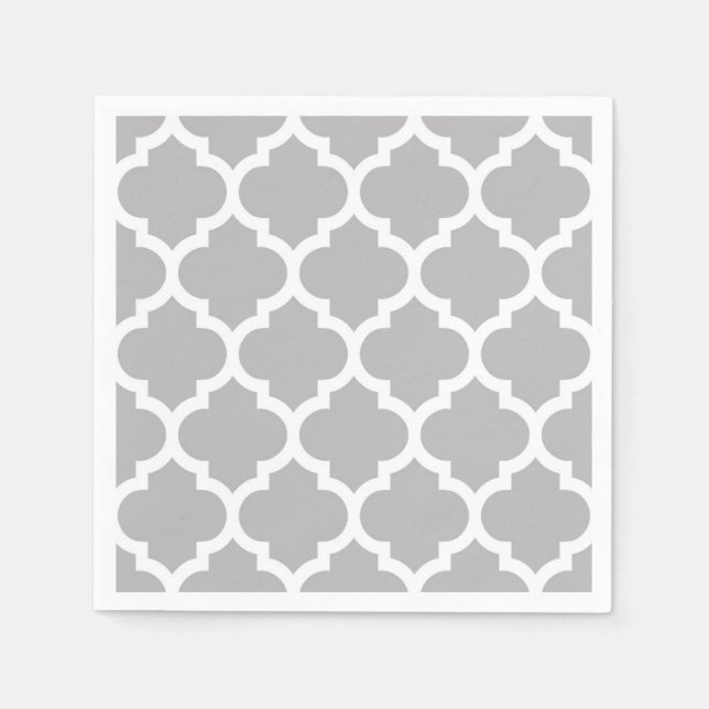 Gray Grey White Moroccan Quatrefoil Pattern #5 Napkins (Front)