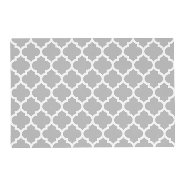 Gray Grey White Moroccan Quatrefoil Pattern #5 Placemat (Front)