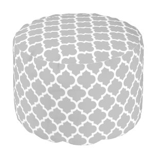 Gray Grey White Moroccan Quatrefoil Pattern #5 Pouf