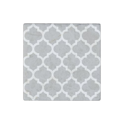 Gray Grey White Moroccan Quatrefoil Pattern 5 Stone Magnet