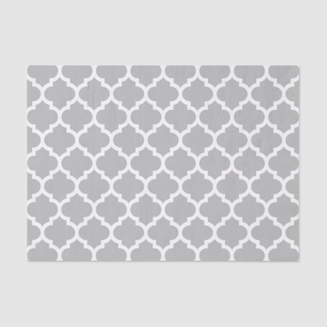 Gray Grey White Moroccan Quatrefoil Pattern #5 Tissue Paper (Front)