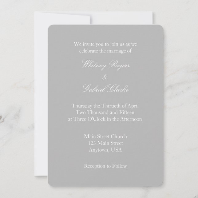 Gray Grey White Plain Simple Wedding Invitation (Front)