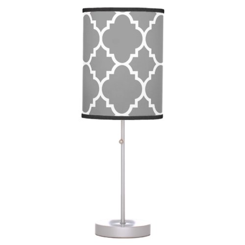 Gray Grey White Quatrefoil Moroccan Pattern Table Lamp