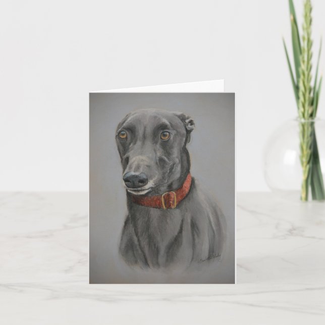 Gray Greyhound Dog Art Note Card (Front)