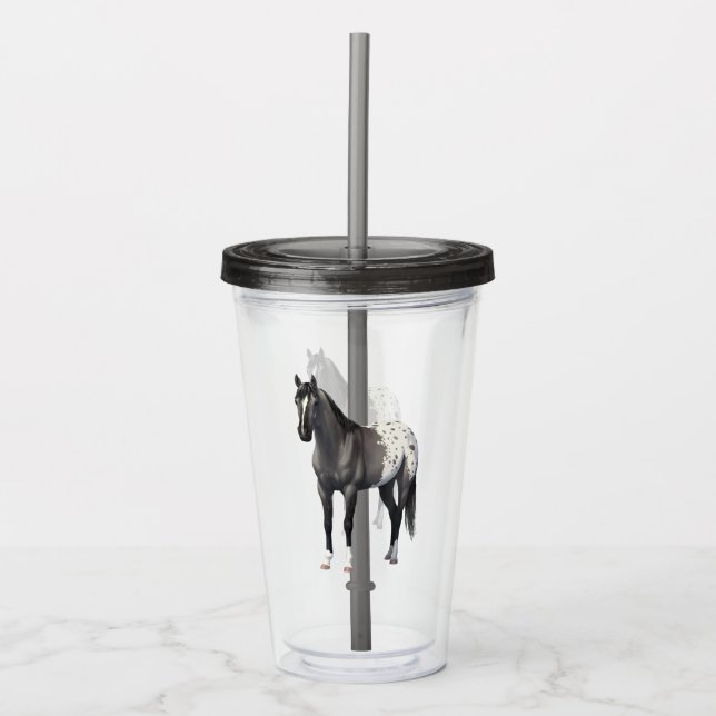Gray Grulla Appaloosa Quarter Horse Stallion Acrylic Tumbler (Front)