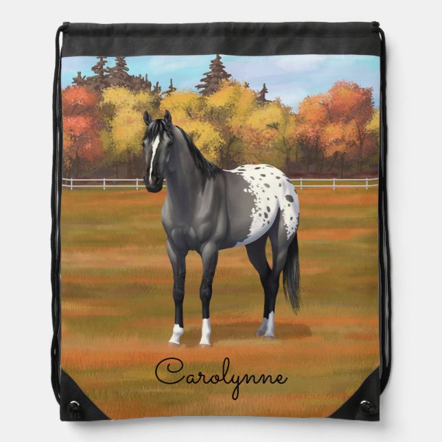 Gray Grulla Appaloosa Quarter Horse Stallion Drawstring Bag (Front)
