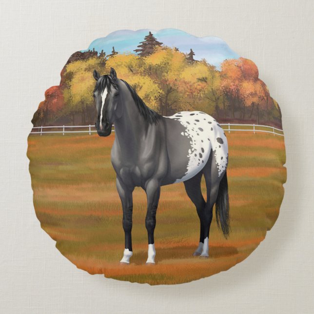 Gray Grulla Appaloosa Quarter Horse Stallion Round Pillow (Front)