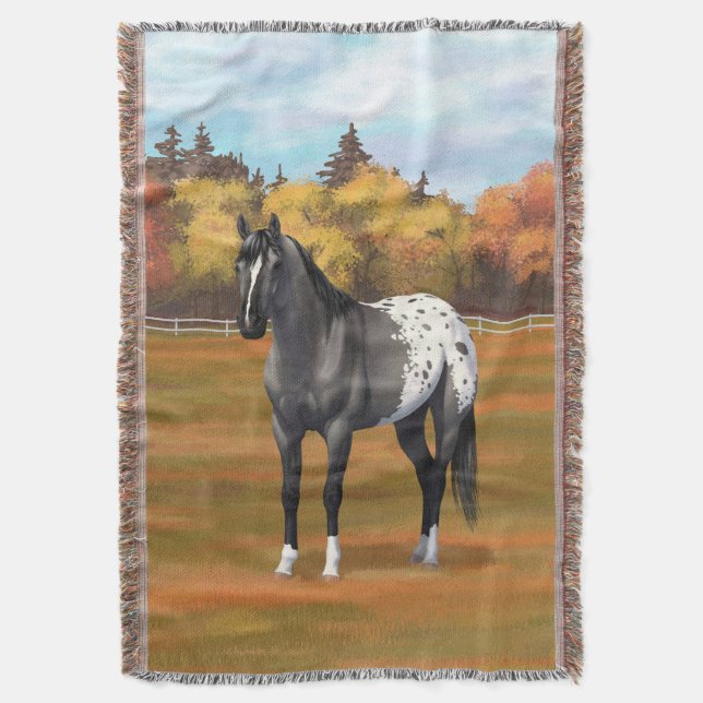 Gray Grulla Appaloosa Quarter Horse Stallion Throw Blanket (Front Vertical)