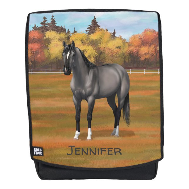 Gray Grulla Quarter Horse in Autumn Pasture Backpack (Front)