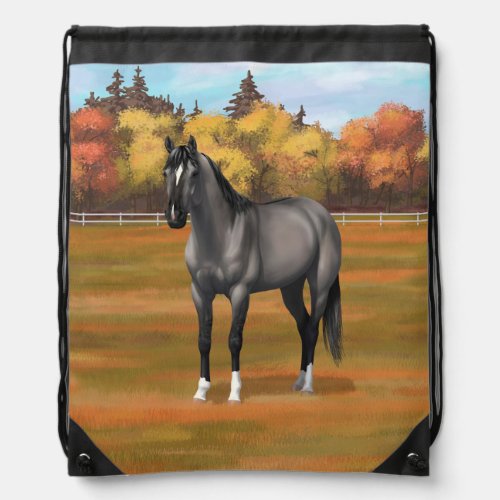 Gray Grulla Quarter Horse in Autumn Pasture Drawstring Bag