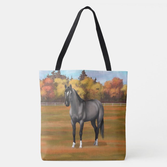Gray Grulla Quarter Horse in Autumn Pasture Tote Bag (Front)