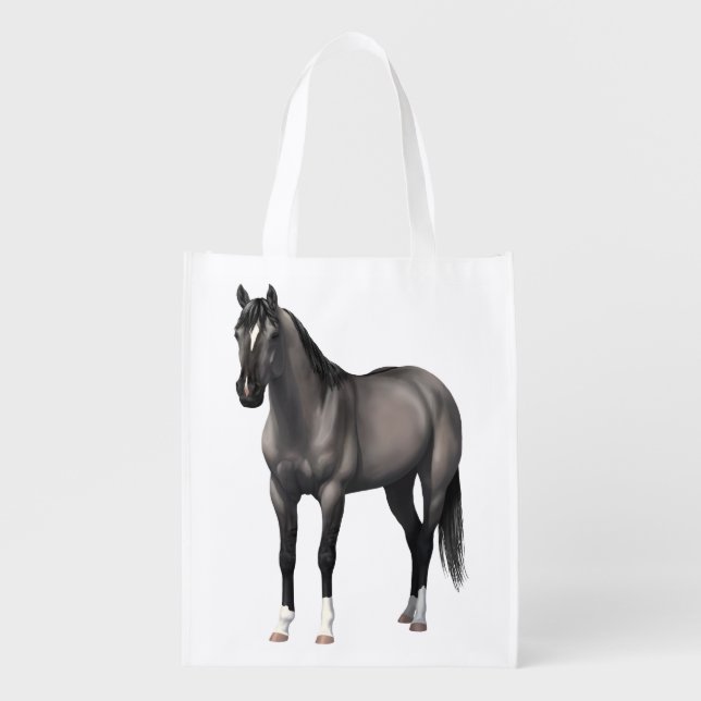 Gray Grulla Quarter Horse Stallion Grocery Bag (Front)